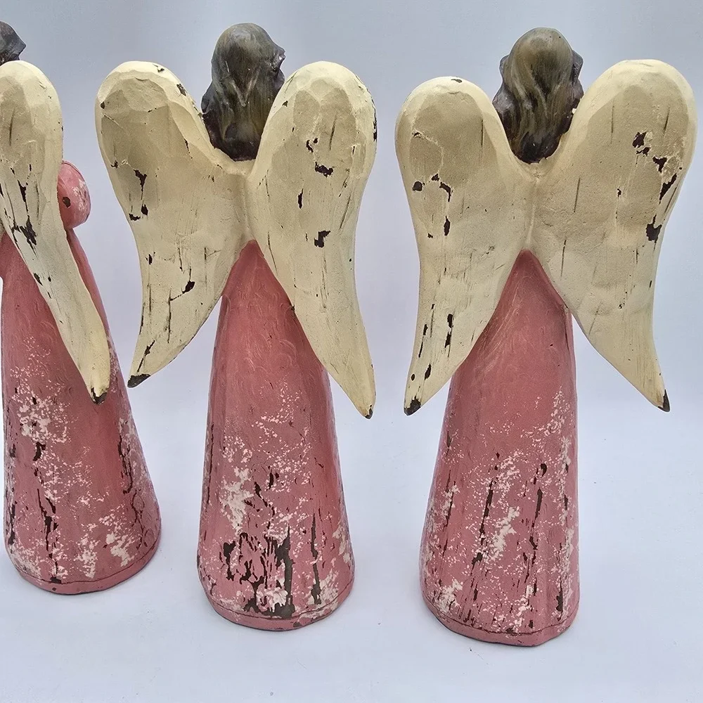 Set Of 3‎ Angel Figurines Pray Pink Praying Rustic Christmas Home Decor